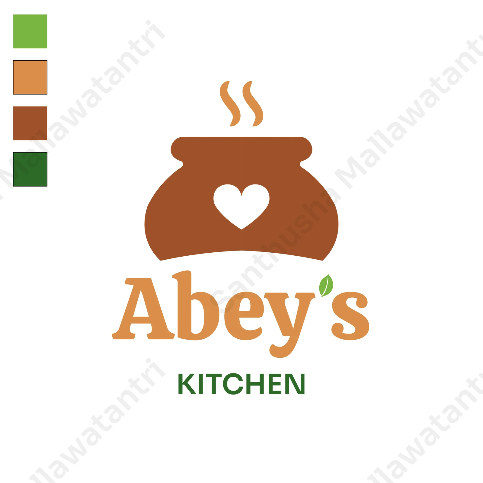 Early logo direction featuring a clay cooking pot, steam and a heart