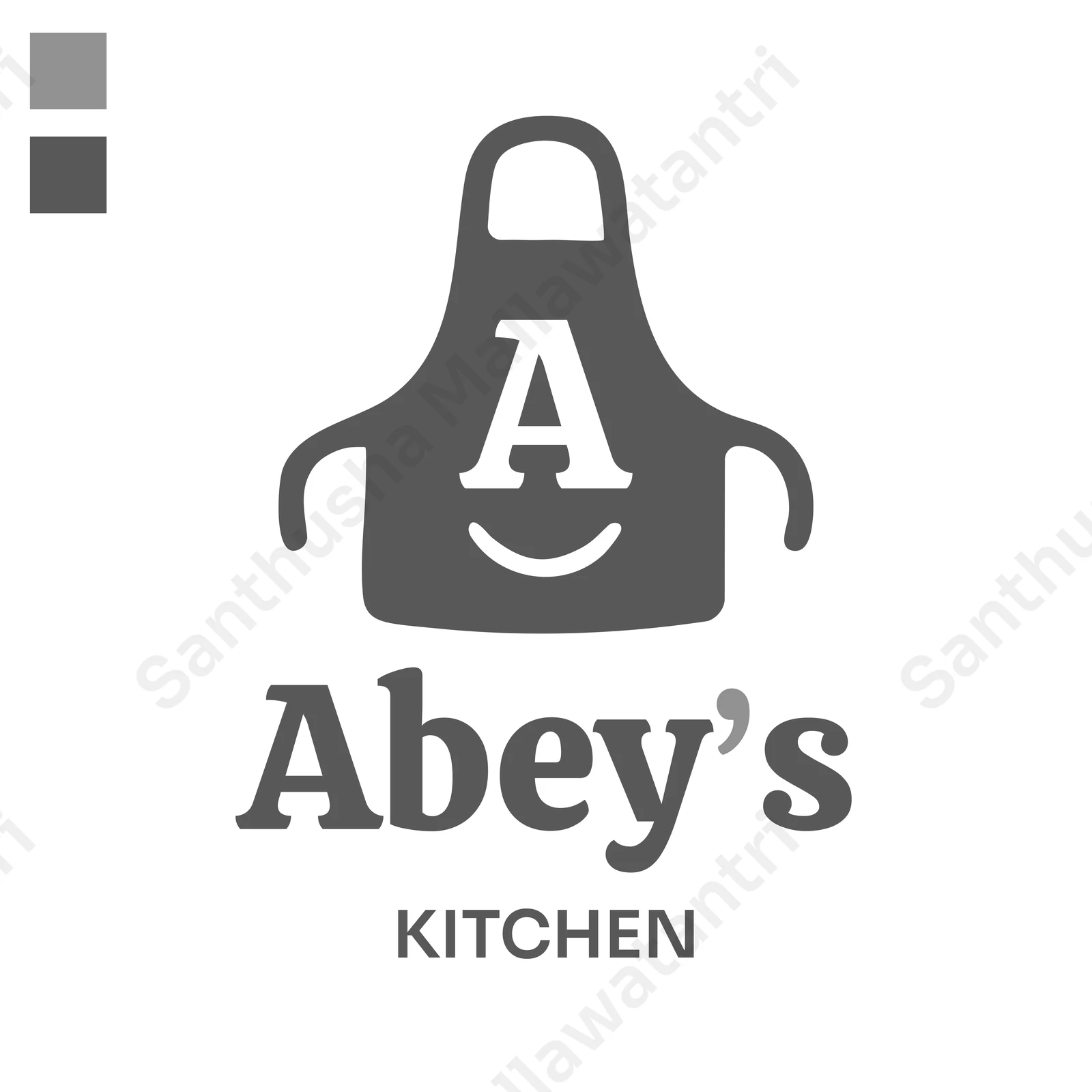 Early monochrome logo direction featuring an apron monogram