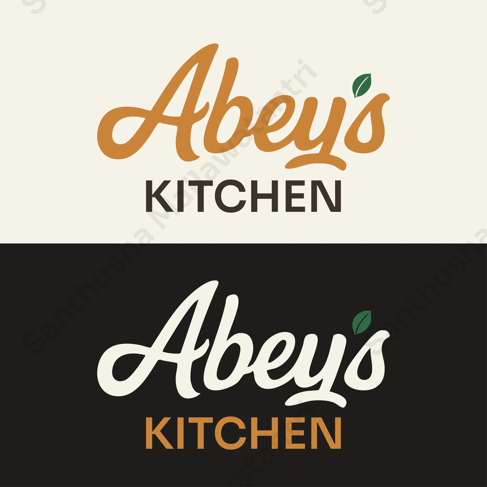 Warm orange and green script wordmark explored on light and dark backgrounds
