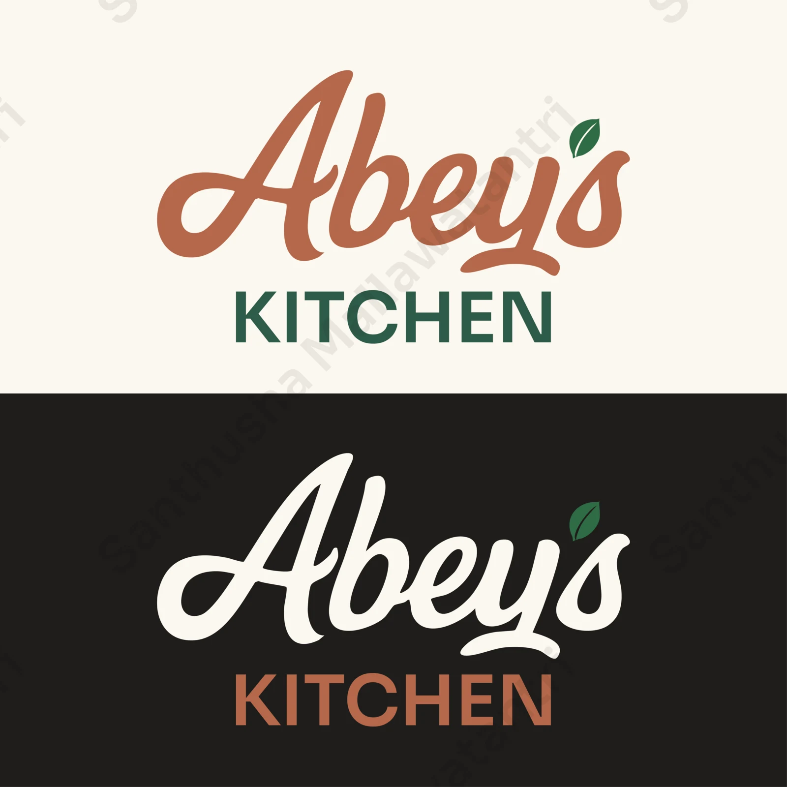 Terracotta and evergreen script wordmark explored on light and dark backgrounds