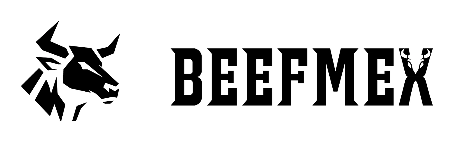 The supplied black horizontal BeefMex identity with the angular bull mark and slab wordmark.