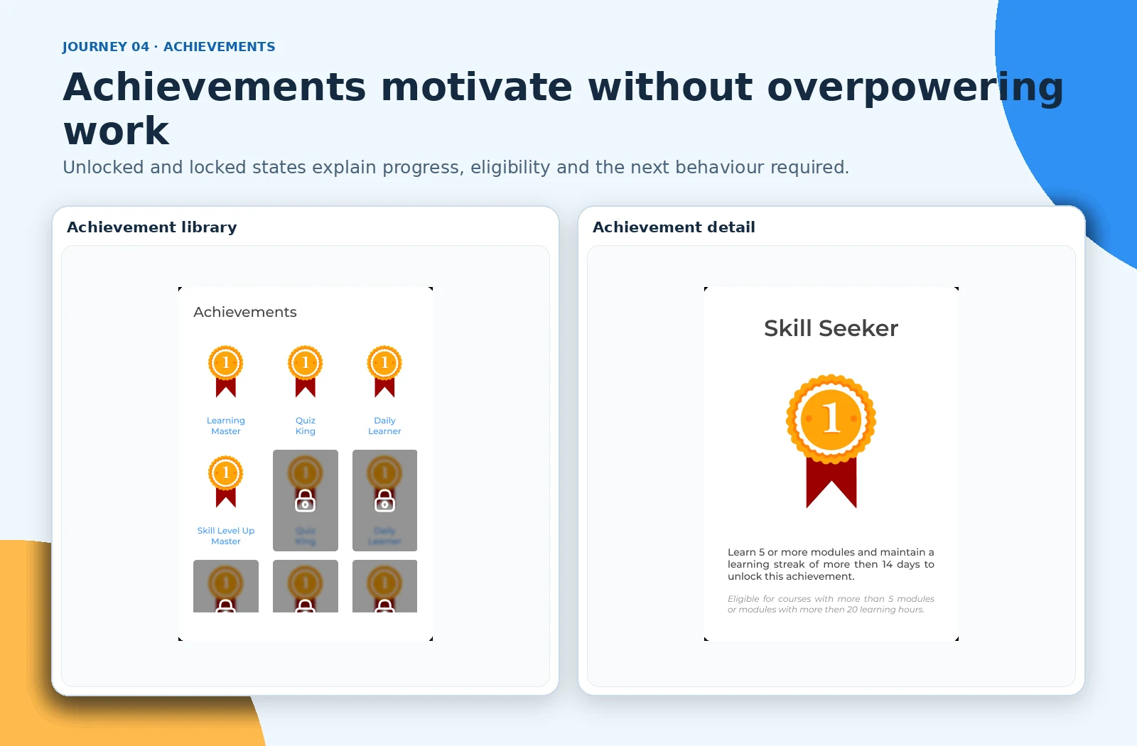 Achievement library and locked achievement detail.
