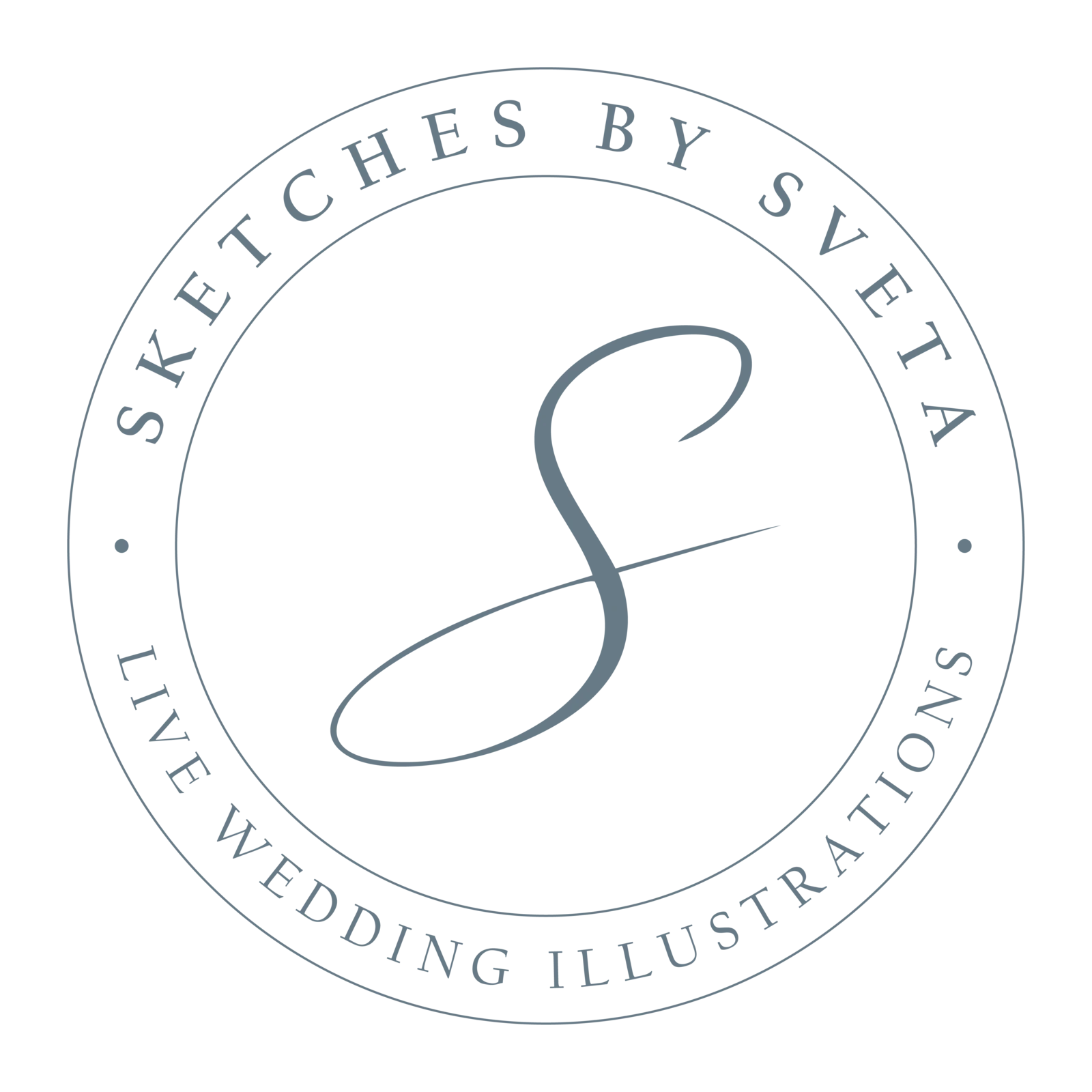 Circular Sketches by Sveta seal with S monogram and live wedding illustrations descriptor