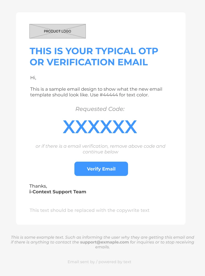 Verification email with a large requested code and a Verify Email action