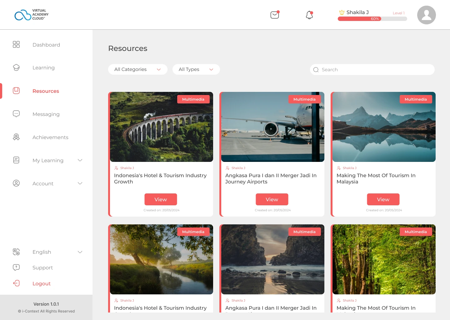 Stabilised VAC resources page with category filters, type filters, search and content cards