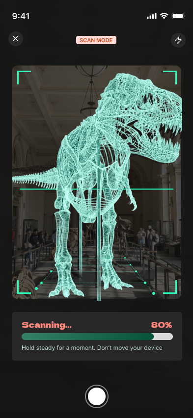 High-fidelity scanner with an active targeting reticle and progress status